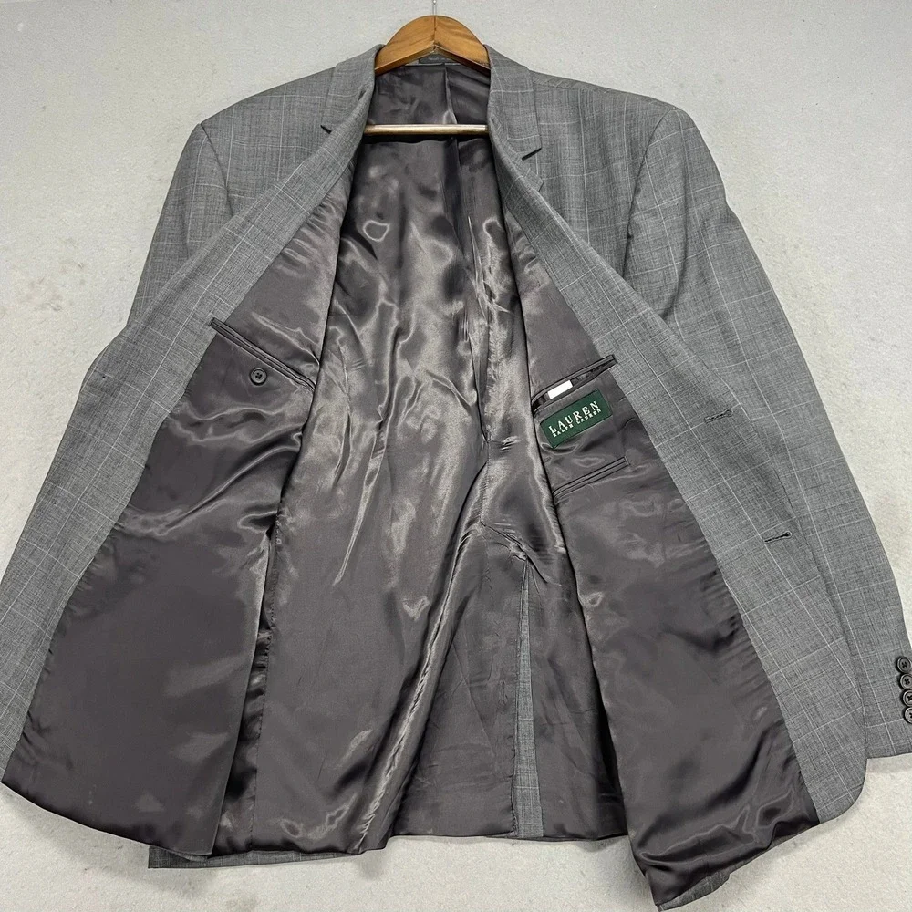 Lauren Ralph Lauren Mens 50R Grey Glen Plaid 100% Wool 2 Button Jacket Blazer